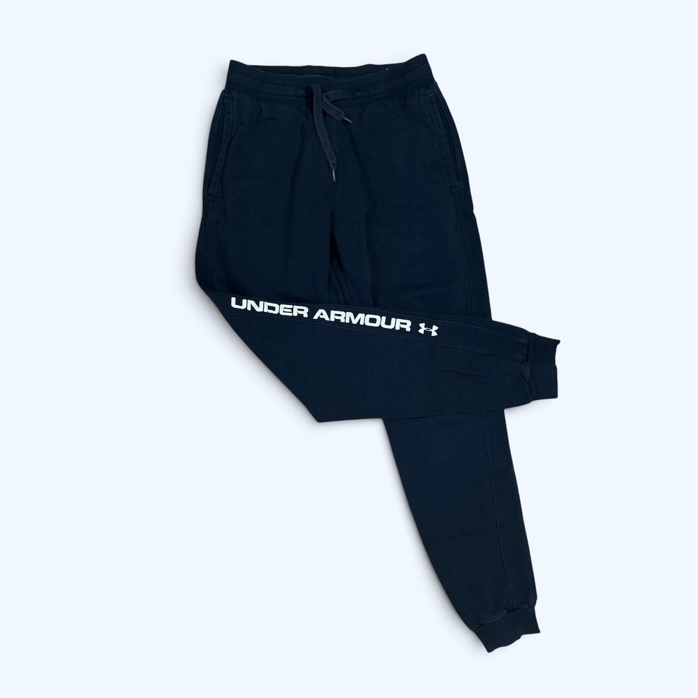 UNDER ARMOUR joggers womens SMALL black LEG SPELLOUT